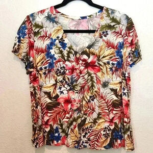 Hand-made Hawaiian Blouse V Neck Size M